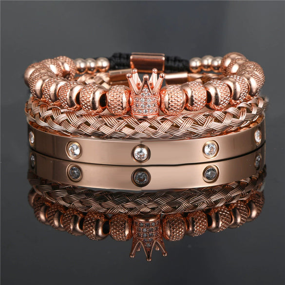Bracelet Stainless Steel Copper Alloy Microinlaid Zircon Double Leopard Head Black Onyx Geometric Electroplating Style For Men