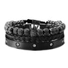 Bracelet Stainless Steel Copper Alloy Microinlaid Zircon Double Leopard Head Black Onyx Geometric Electroplating Style For Men