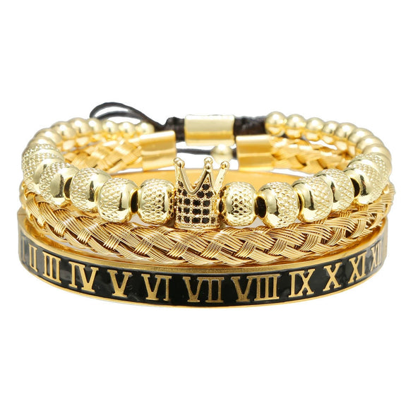 Bracelet Stainless Steel Copper Alloy Microinlaid Zircon Double Leopard Head Black Onyx Geometric Electroplating Style For Men