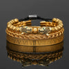 Bracelet Stainless Steel Copper Alloy Microinlaid Zircon Double Leopard Head Black Onyx Geometric Electroplating Style For Men