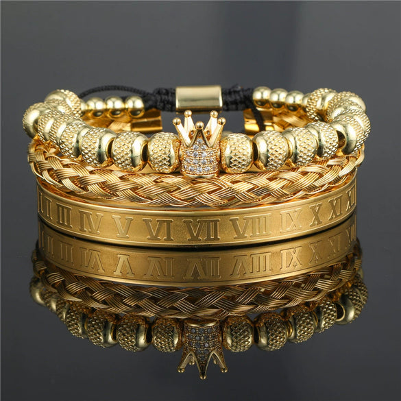 Bracelet Stainless Steel Copper Alloy Microinlaid Zircon Double Leopard Head Black Onyx Geometric Electroplating Style For Men