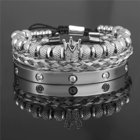 Bracelet Stainless Steel Copper Alloy Microinlaid Zircon Double Leopard Head Black Onyx Geometric Electroplating Style For Men