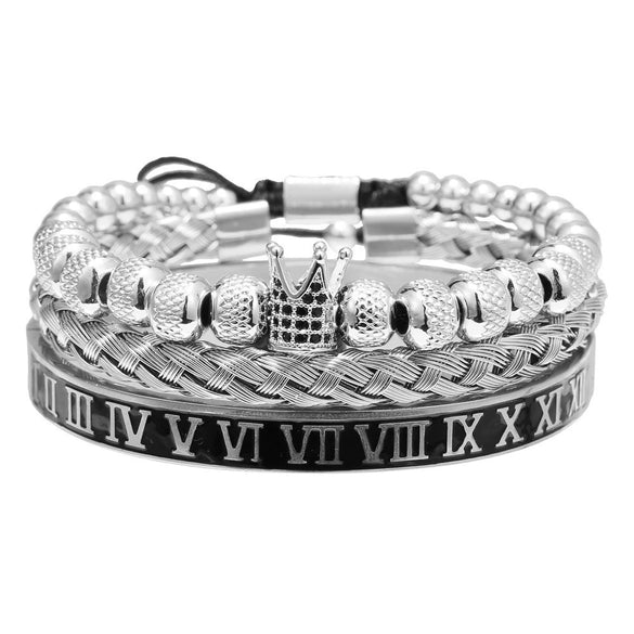 Bracelet Stainless Steel Copper Alloy Microinlaid Zircon Double Leopard Head Black Onyx Geometric Electroplating Style For Men