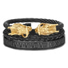 Bracelet Stainless Steel Copper Alloy Microinlaid Zircon Double Leopard Head Black Onyx Geometric Electroplating Style For Men