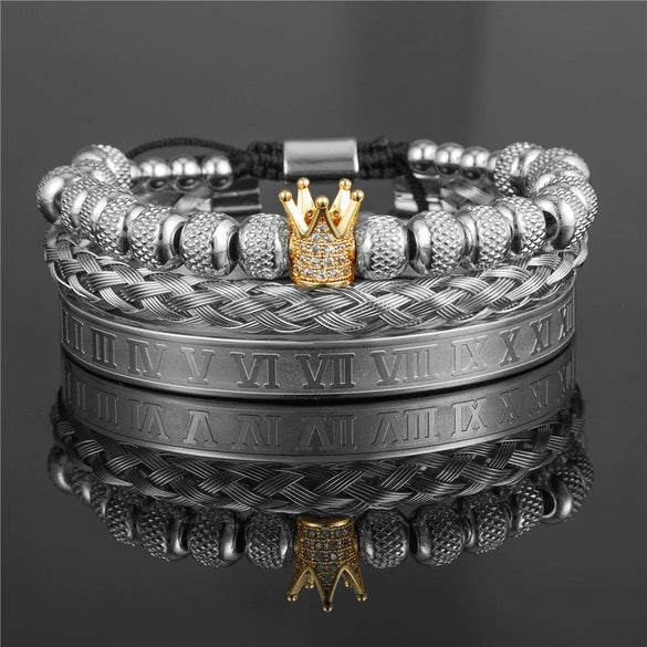 Bracelet Stainless Steel Copper Alloy Microinlaid Zircon Double Leopard Head Black Onyx Geometric Electroplating Style For Men