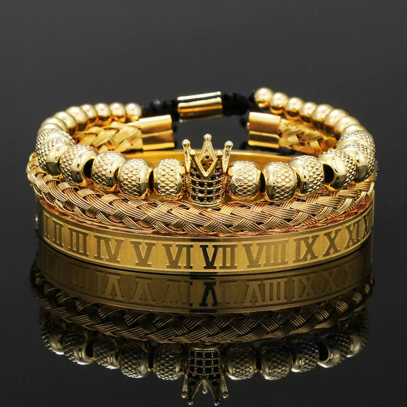 Bracelet Stainless Steel Copper Alloy Microinlaid Zircon Double Leopard Head Black Onyx Geometric Electroplating Style For Men