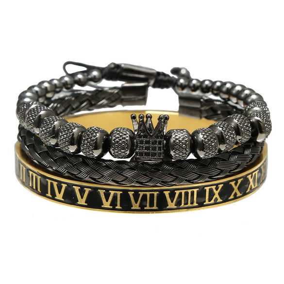 Bracelet Stainless Steel Copper Alloy Microinlaid Zircon Double Leopard Head Black Onyx Geometric Electroplating Style For Men