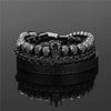 Bracelet Stainless Steel Copper Alloy Microinlaid Zircon Double Leopard Head Black Onyx Geometric Electroplating Style For Men