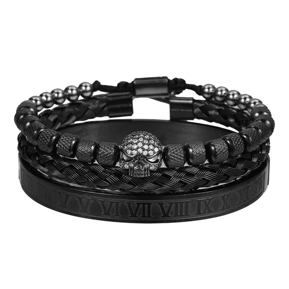 Bracelet Stainless Steel Copper Alloy Microinlaid Zircon Double Leopard Head Black Onyx Geometric Electroplating Style For Men