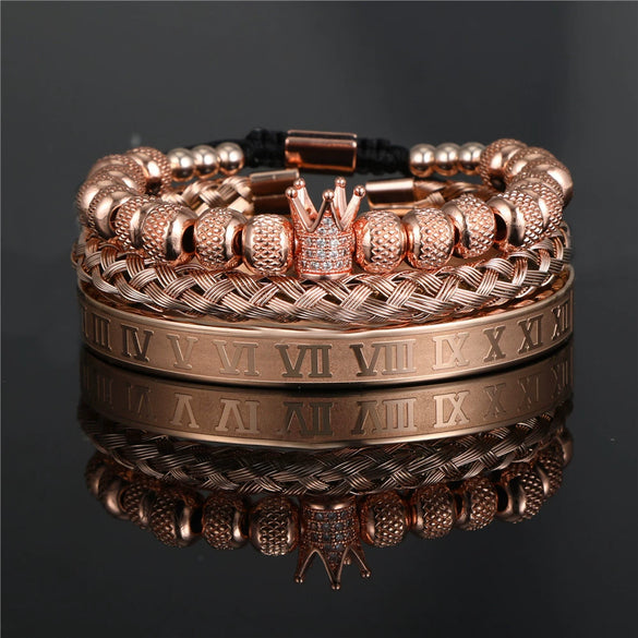 Bracelet Stainless Steel Copper Alloy Microinlaid Zircon Double Leopard Head Black Onyx Geometric Electroplating Style For Men