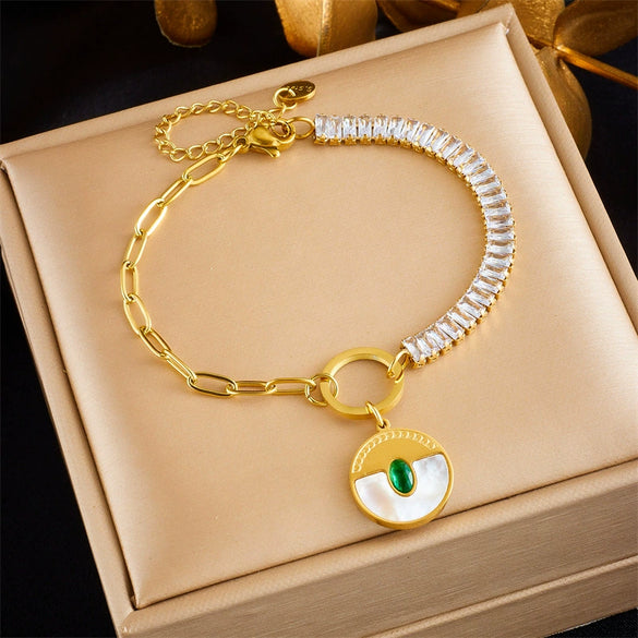 Bracelet Stainless Steel Diamondplated Goldplated Circle Shell Pendant Accessories For Women