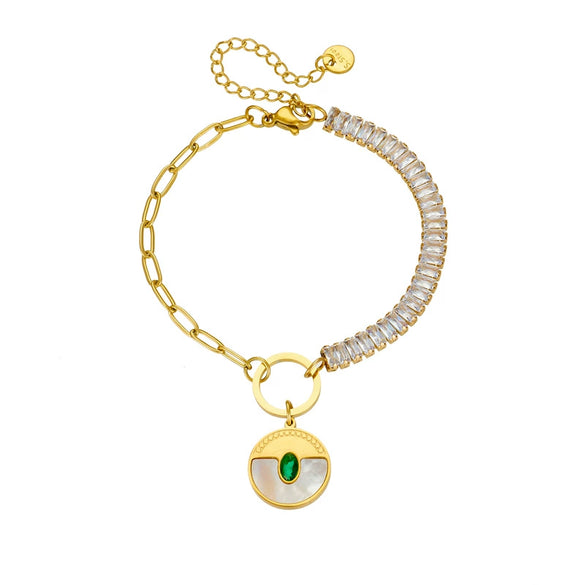 Bracelet Stainless Steel Diamondplated Goldplated Circle Shell Pendant Accessories For Women