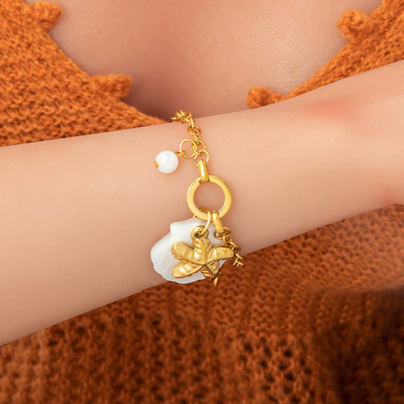 Bracelet Stainless Steel Electroplated 18K Gold Marine Style Heart Shape