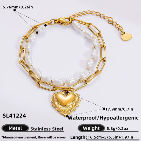 Bracelet Stainless Steel Electroplated 18K Gold Marine Style Heart Shape