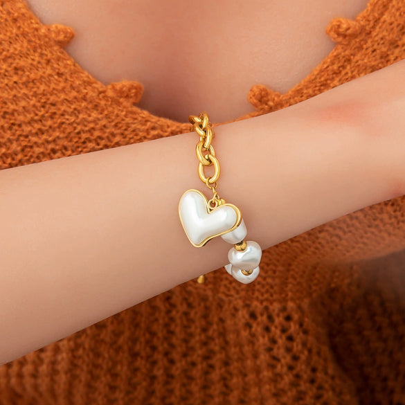 Bracelet Stainless Steel Electroplated 18K Gold Marine Style Heart Shape