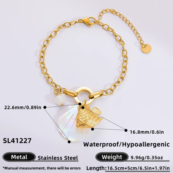 Bracelet Stainless Steel Electroplated 18K Gold Marine Style Heart Shape