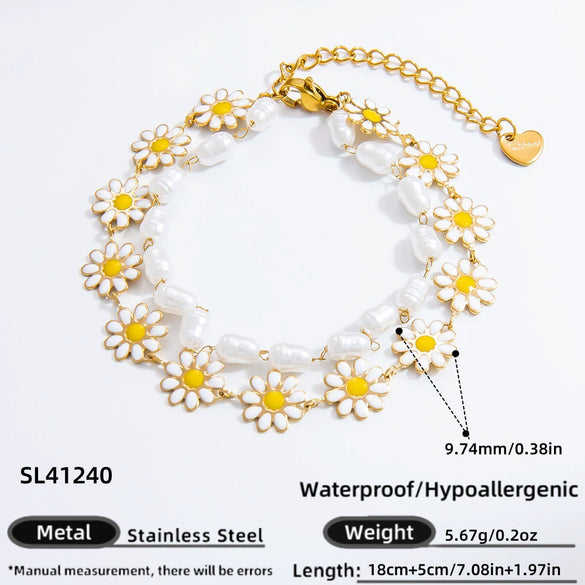 Bracelet Stainless Steel Electroplated 18K Gold Marine Style Heart Shape