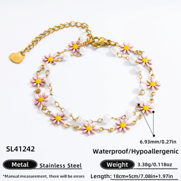 Bracelet Stainless Steel Electroplated 18K Gold Marine Style Heart Shape