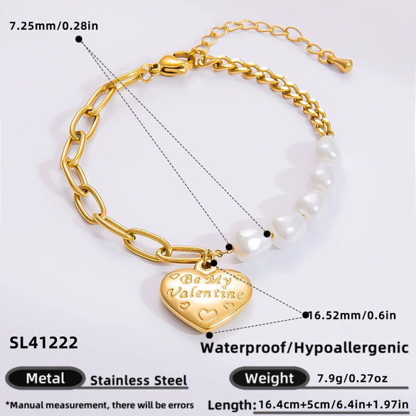Bracelet Stainless Steel Electroplated 18K Gold Marine Style Heart Shape