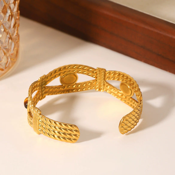 Bracelet Stainless Steel French Palace Style Woven Texture Set With Gemstones Retro Minimalist Women's