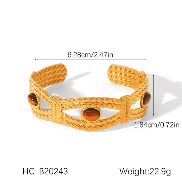 Bracelet Stainless Steel French Palace Style Woven Texture Set With Gemstones Retro Minimalist Women's
