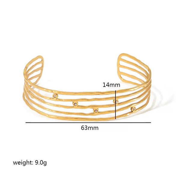 Bracelet Stainless Steel French Retro Court Style Geometric Hollow Open Electroplated Inlaid Zircon