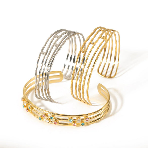 Bracelet Stainless Steel French Retro Court Style Geometric Hollow Open Electroplated Inlaid Zircon