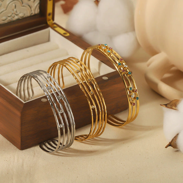 Bracelet Stainless Steel French Retro Court Style Geometric Hollow Open Electroplated Inlaid Zircon