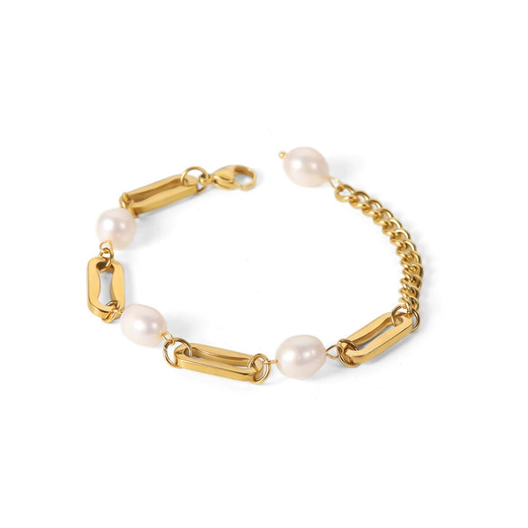 Bracelet Stainless Steel Geometric Electroplated Freshwater Pearl For Women