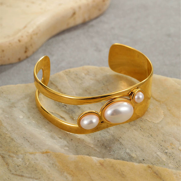 Bracelet Stainless Steel Geometric Electroplated 18K Gold Open Fashion Exaggerated Wide Version