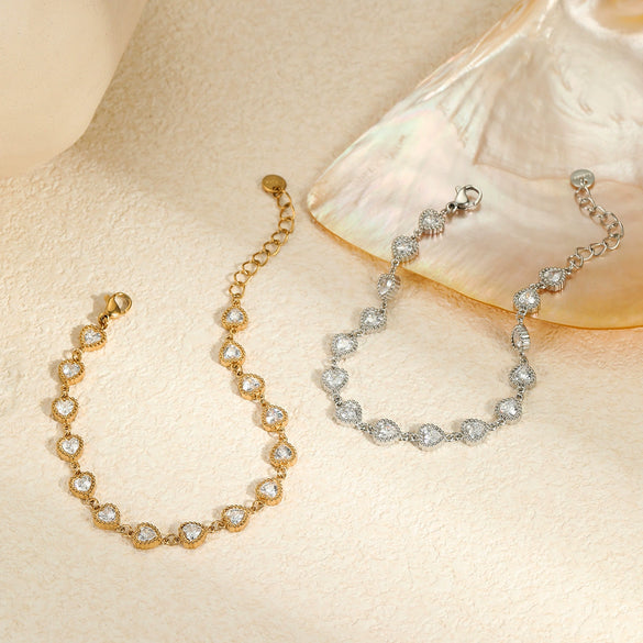 Bracelet Stainless Steel Geometric Heart Shape Electroplating Retro Light Luxury Style Jewelry For Women
