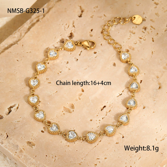 Bracelet Stainless Steel Geometric Heart Shape Electroplating Retro Light Luxury Style Jewelry For Women