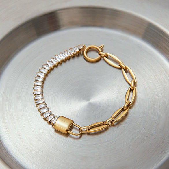Bracelet Stainless Steel Geometric 18K Gold Plated Zircon Light Luxury Jewelry