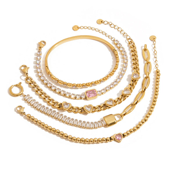 Bracelet Stainless Steel Geometric 18K Gold Plated Zircon Light Luxury Jewelry