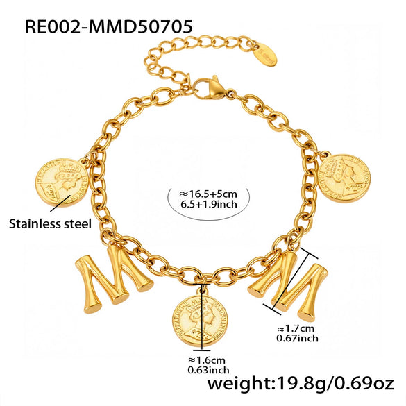 Bracelet 316L Stainless Steel Geometric Letters Numbers Text Electroplated Hand Jewelry For Women