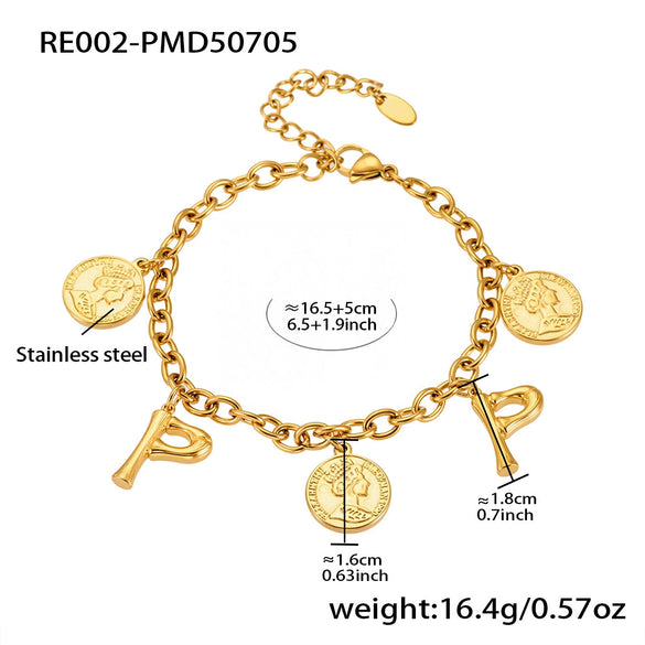 Bracelet 316L Stainless Steel Geometric Letters Numbers Text Electroplated Hand Jewelry For Women