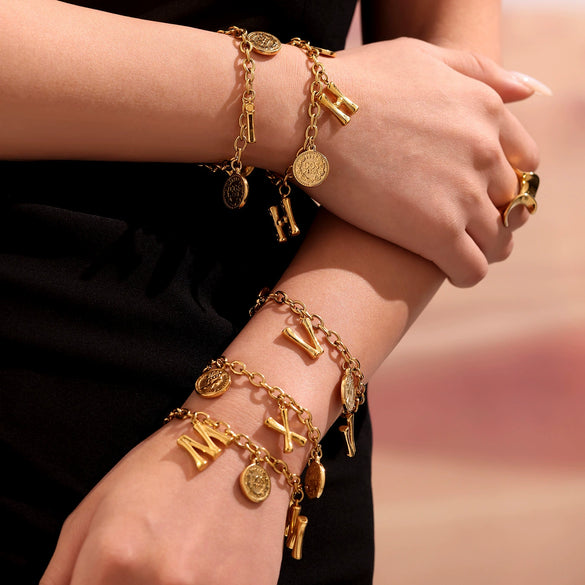Bracelet 316L Stainless Steel Geometric Letters Numbers Text Electroplated Hand Jewelry For Women