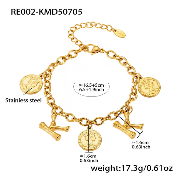 Bracelet 316L Stainless Steel Geometric Letters Numbers Text Electroplated Hand Jewelry For Women