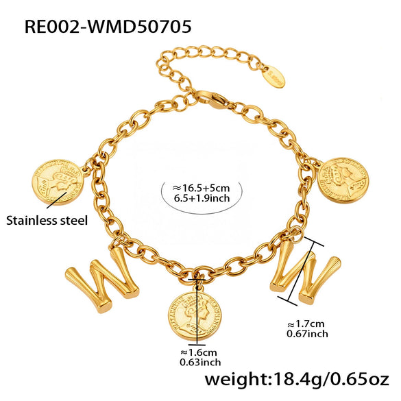 Bracelet 316L Stainless Steel Geometric Letters Numbers Text Electroplated Hand Jewelry For Women
