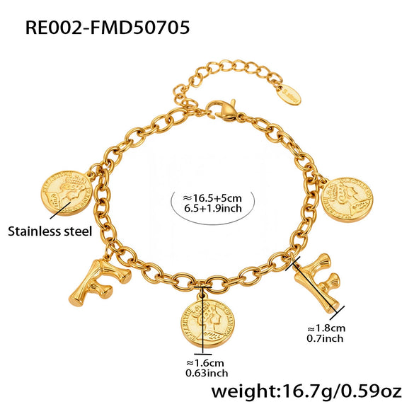 Bracelet 316L Stainless Steel Geometric Letters Numbers Text Electroplated Hand Jewelry For Women