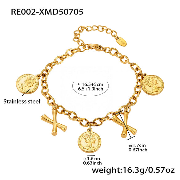 Bracelet 316L Stainless Steel Geometric Letters Numbers Text Electroplated Hand Jewelry For Women