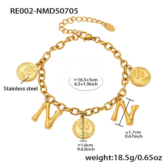 Bracelet 316L Stainless Steel Geometric Letters Numbers Text Electroplated Hand Jewelry For Women