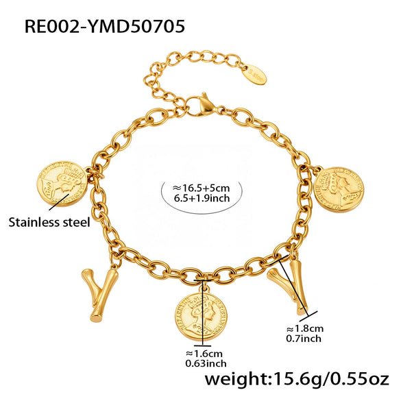 Bracelet 316L Stainless Steel Geometric Letters Numbers Text Electroplated Hand Jewelry For Women