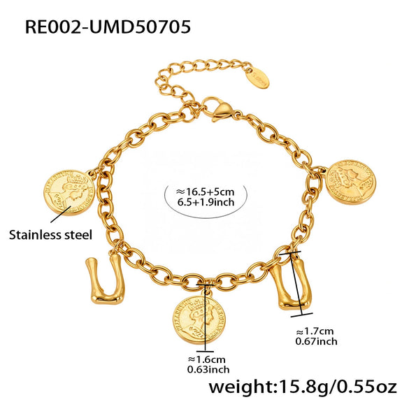 Bracelet 316L Stainless Steel Geometric Letters Numbers Text Electroplated Hand Jewelry For Women