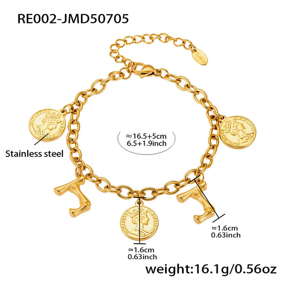 Bracelet 316L Stainless Steel Geometric Letters Numbers Text Electroplated Hand Jewelry For Women