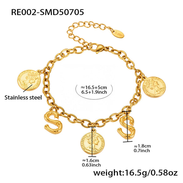 Bracelet 316L Stainless Steel Geometric Letters Numbers Text Electroplated Hand Jewelry For Women