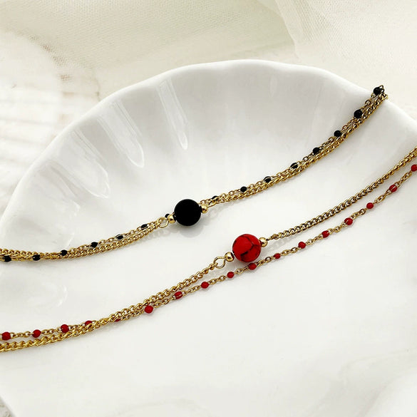 Bracelet Stainless Steel Geometric Natural Stone Pearl Oil Dripping Doublelayer Electroplated Jewelry