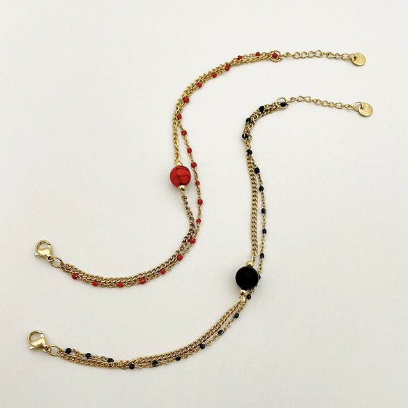 Bracelet Stainless Steel Geometric Natural Stone Pearl Oil Dripping Doublelayer Electroplated Jewelry