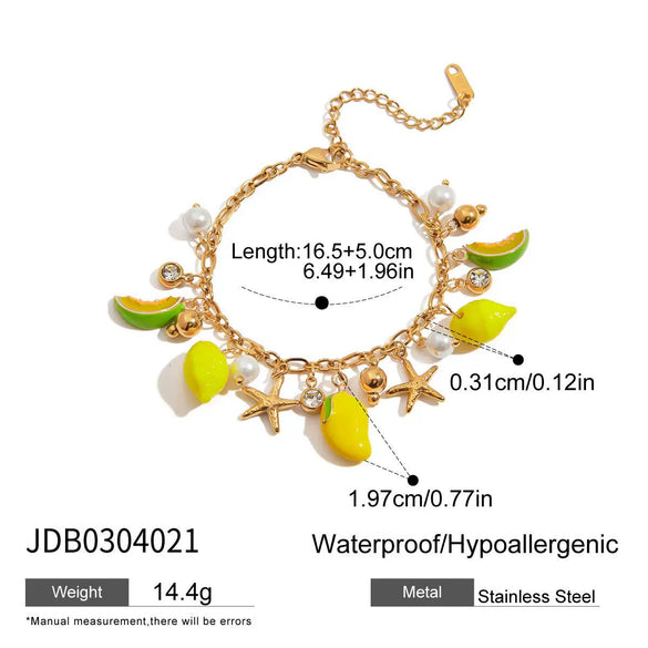 Bracelet Stainless Steel Geometric Pearl Zircon Electroplated For Women