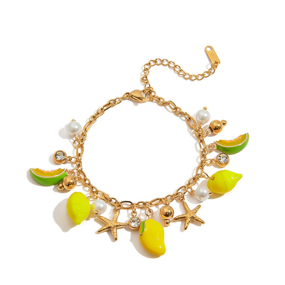 Bracelet Stainless Steel Geometric Pearl Zircon Electroplated For Women